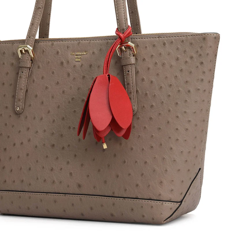 Da Milano Slate Medium Ostrich Leather Tote - Slate for Women | Best Price UAE